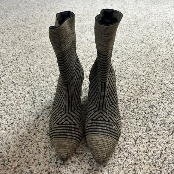 Anthropologie Vicenza Sock Ankle Boots Size 6 Pointed Toe Stretch Brown Black - Picture 3 of 11